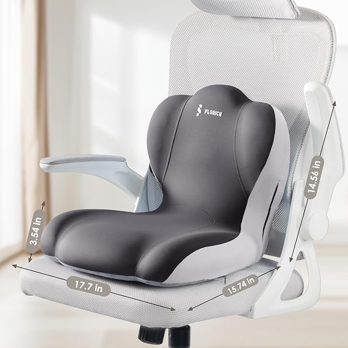 FLORICH Memory Foam Truck Seat Cushion,Car Seat Cushion and Lumbar Support Pillow for Office Chair, Ergonomic Back Support & Sciatica Relief for Long Drives(Beige Grey)