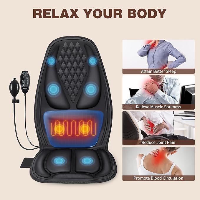 Back Massager with Heat with 8 Motors, Massage Chair Pad, Seat Massager with Back Traction for Full Body Massage, Massage Cushion for Home/Office/Valentine's Day