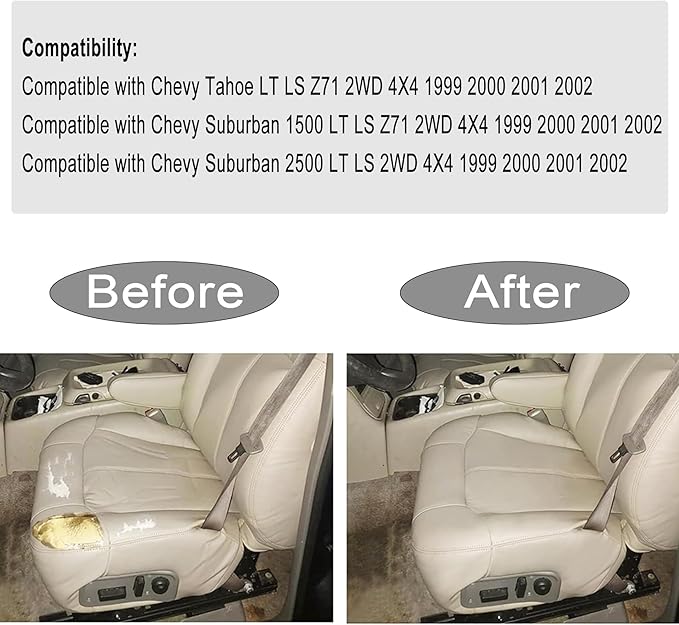 GXARTS Driver Side Bottom Replacement Leather Seat Cover Shale Light Tan #522 or 922 Fit for Chevy Tahoe Suburban 1500 2500 1999 2000 2001 2002