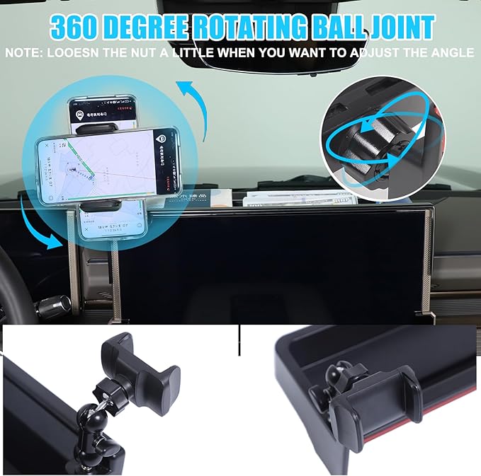 Center Console Dashboard Storage Box Phone Holder Mount for Hummer EV Accessories 360 Degree Rotatable Phone Holder Stand Dash Tray Organizer for Hummer EV SUV Pickup 2022-2024 2025 2026 (A)