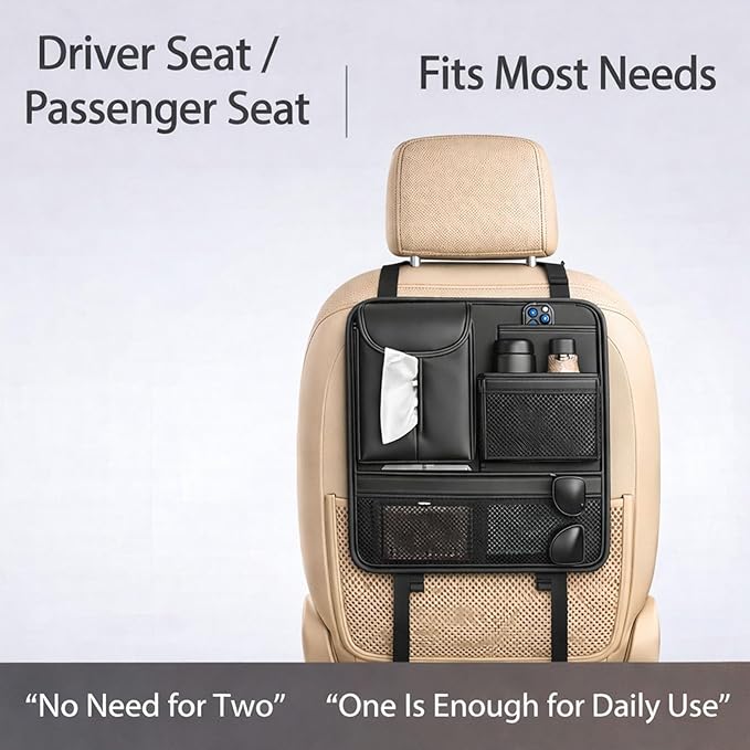 Car Seat Back Organizer with 5 Pockets, Backseat Storage Organizer for Travel, Water-Resistant, Easy Install, Keeps Car Tidy