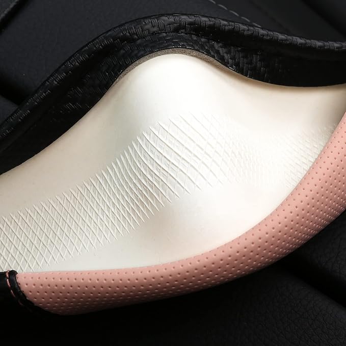 Car Steering Wheel Covers for Women Padded Carbon Fiber PU Leather Cute Auto Interior Accessories for Vehicle, Sedan, Universal, Anti Slip, Pink, Standard Size, 14.75-15.15in