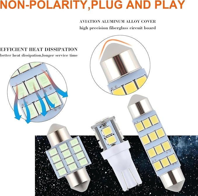 24 Pieces Dome Light LED Car Interior Bulb Kit Set 194 T10 DE3175 578 31mm 42mm Bulbs Interior Replacement Lights for Car Map License Plate Door Side Marker Cornering Trunk - White+Ice Blue