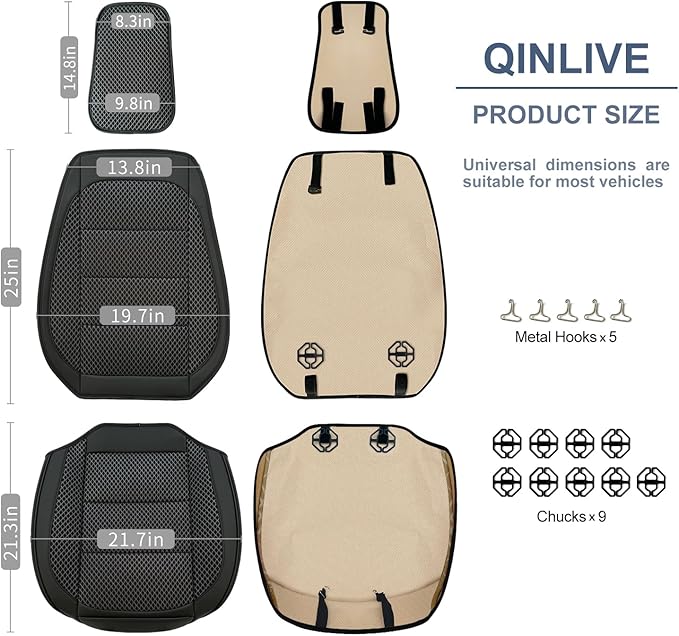 2 Pack Ventilated Cooling Car Seat Covers for Summer, 3D Air Mesh Breathable Leather Front Seat Protectors with Storage Pocket, Universal Fit Non-Slip Seat Cushion for Car Truck SUV(Black)