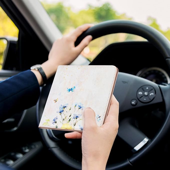 CoBak Car Registration and Insurance Holder - Vehicle Glove Box Car Organizer, Auto Truck Comparment Accessories Case for Essential Document, Driver License, Cards (Oil Painting Pink)