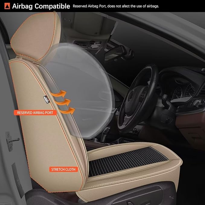 Seat Covers Fit for Hyundai Veracruz 2007-2012, Waterproof Leather Breathable Car Cushions Anti-Slip for 2 Front Seat Covers Protector(2 Seats, Beige)