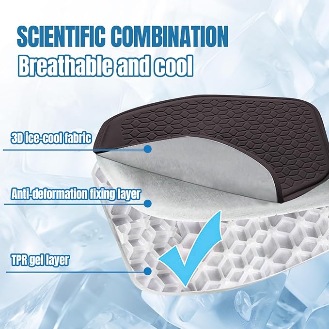 wuyaoyao Thin Gel Car Seat Cushion, Breathable Cooling Seat Cushions for Cars, Non-Slip & Comfortable Automotive Front Seats Cushion Pad for Driver, Chair Protector for Vehicle, Home, Office (Coffee)