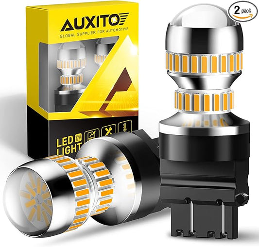 AUXITO LED Turn Signal Bulb 3157 LED Bulbs Amber Yellow Brighter 3156 3457A 4057 4157 LED Bulb for Front Rear Turn Signal Light Blinker DRL Marker Parking Lights, Pack of 2