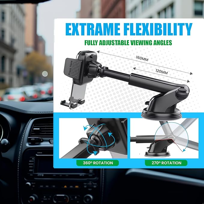 Car Phone Holder for Dashboard, Windshield, Air Vent - Universal Mount, Heavy Duty, Compatible with All Smartphones