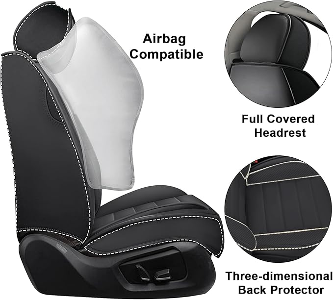 2 Car Seat Covers for Toyota Highlander 2001-2026 Breathable Leather,Waterproof Car Seat Protectors with Comfort Headrest Pillows,Automotive Vehicle Cushion with Storage Pockets (Luxury,Black)
