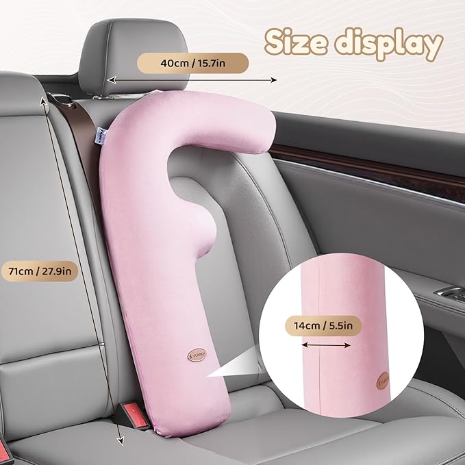 FLORICH Memory Foam Kids Travel Pillow, Car Sleeping Pillow, F-Shape Car Pillows for Adults and Children, Traveling Car Pillow for Kids with Removable Pillowcase (Pink)