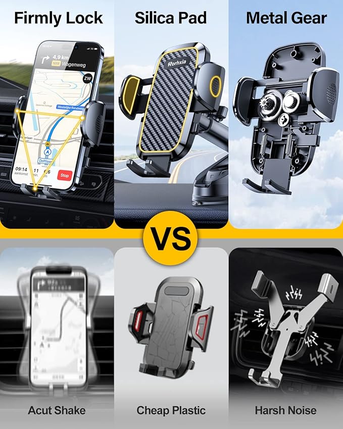 3-in-1 Phone Mount for Car [2025 Most Stable and Flexible Suction Cup] Vent Dashboard Windshield Cell Phone Holder Car Fit for iPhone, Samsung, All Phone