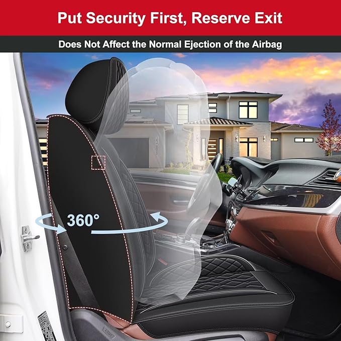 2 Front Car Seat Covers Fit for Kia Soul 2010-2024 2025 Waterproof Faux Leather Seat Cushion Protector (2 Seats, Black)