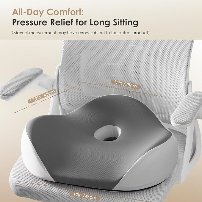 FLORICH Car Seat Cushion for Driving, Memory Foam Seat Cushion for Car Office Chair, Ergonomic Office Seat Chair Cushion for Sciatica Pain Relief, Larger Car Seat Cushion for Trunk - Gray