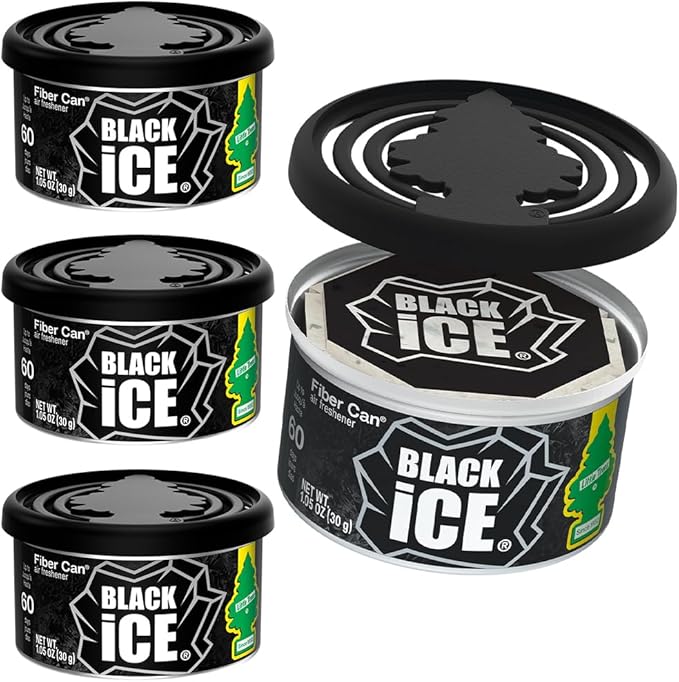 LITTLE TREES Car Air Freshener | Fiber Can Provides Long Lasting Scent for Auto or Home | Recycled Fiber | Black Ice, 4 Air Fresheners