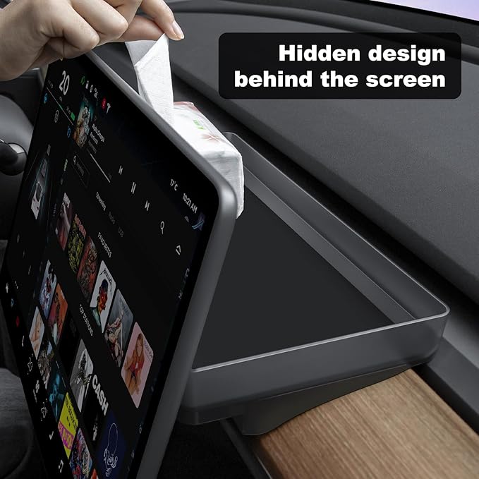 for Tesla Model Y Upgrade Behind Screen Storage Box Dashboard Hidden Organizer Tray Non-Slip Sunglass Card Holder for 2021-2023 Tesla Model 3 and 2021-2025 Model Y (Not fit 2025 Juniper)