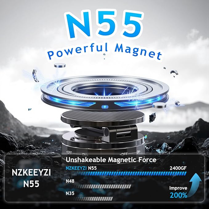 Phone Holders for Your car, Compatible with MagSafe, Ultra Vacuum Suction Cup Mount, 360° Rotation, Car Phone Holder Compatible with All Models, Carbon Fiber Deep Brown