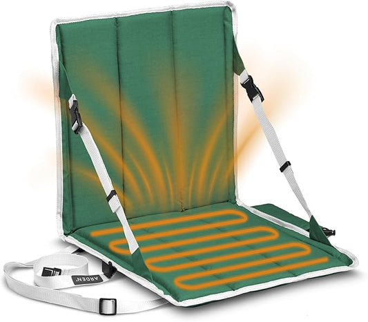 Arden Heated Stadium Seat, Foldable, Lightweight with Carrying Strap, Foam Cushion for Comfort, Adjustable, Back Support, Multi-Functional Use As Stadium Seat or Seat Pad, Green/White