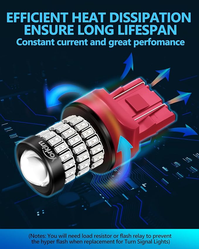 Yorkim 7440 LED Bulb Red 7443 led brake lights bulb with Projector 7441 7444 W21W T20 led bulb Replacement Lamp for brake lights tail lights turn signal lights, pack of 4