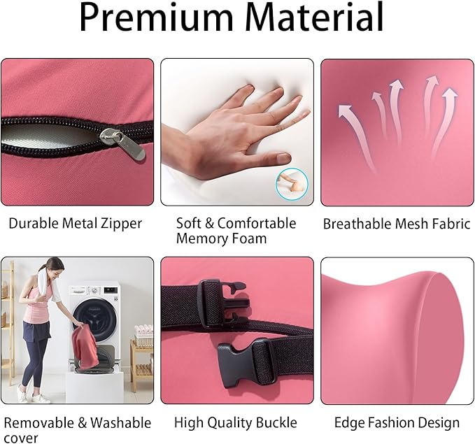 Car headrest Pillow, Car Neck Pillow for Driving and Neck Support Pillow for car headrest, Pink car seat Pillow Head Rest Pillow for car Driving seat with Memory Foam