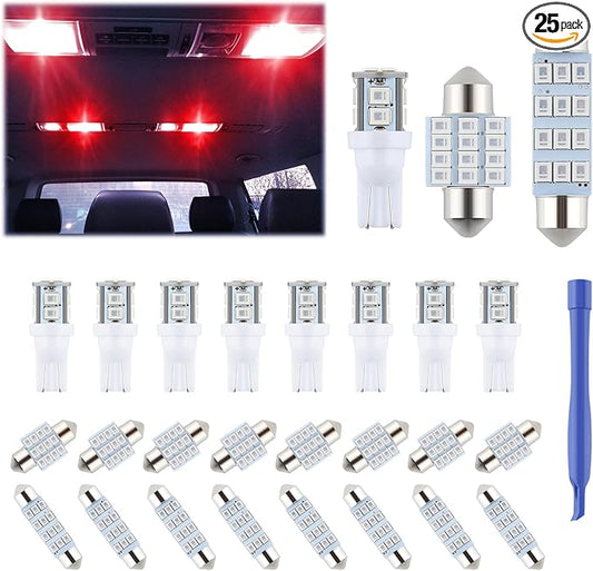 24 Pieces Dome Light LED Car Interior Bulb Kit Set 194 T10 DE3175 578 31mm 42mm Bulbs Interior Replacement Lights for Car Map License Plate Door Side Marker Cornering Trunk Light - Red