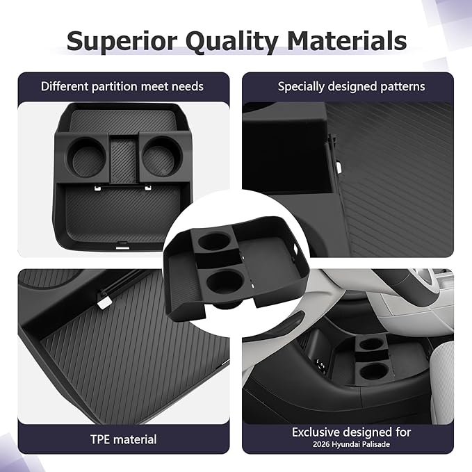 LUWU Low Center Console Organizer Compatible with 2026 Hyundai Palisade Accessories Palisade LX3 2026 Accessories Armrest Console Organizer Armrest Lower Storage Tray (Only for 7-Seat)