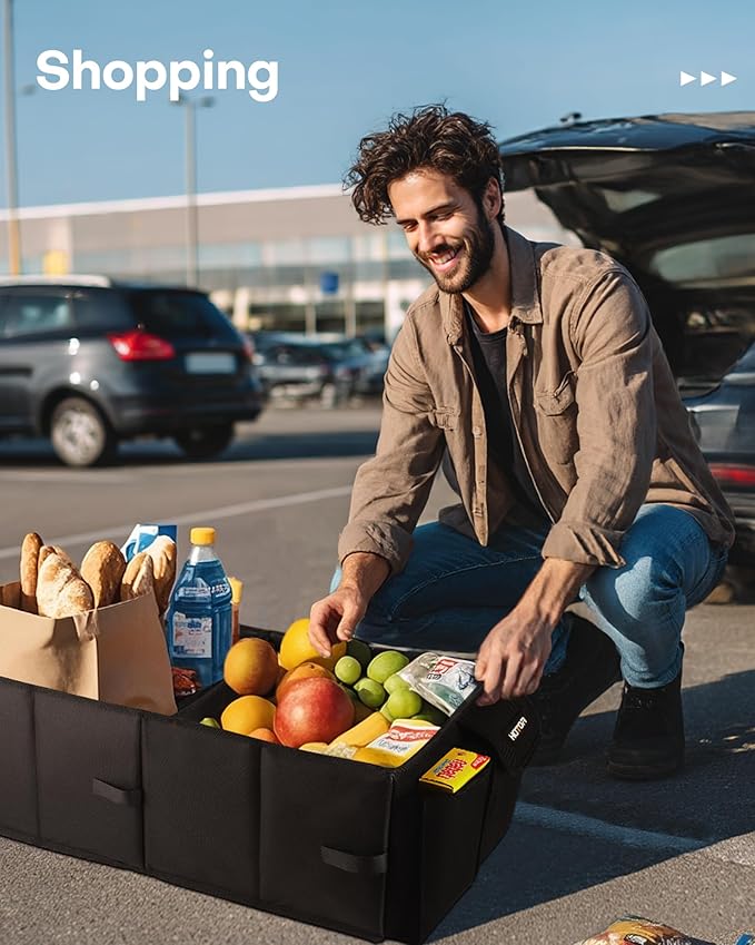 HOTOR Trunk Organizer - Car Organizer, Foldable Trunk organizer for SUVs & Sedans, Sturdy Car Organization for Car Accessories, Tools, Sundries, Black, 2 Compartments, 21.3"×12.6"×10.6"