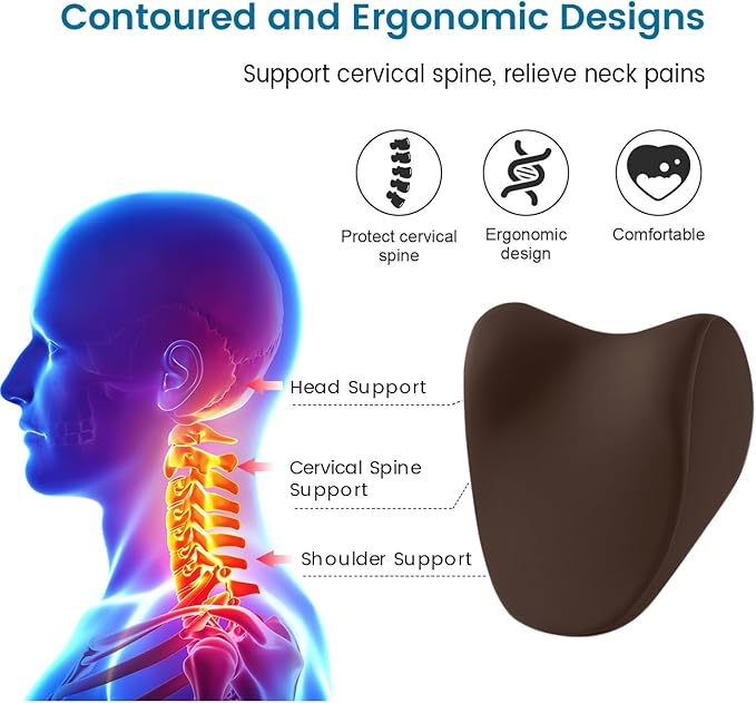 Neck Pillow for Car Neck Pillow for Driving, car headrest Pillow Head and Neck Rest Pillow for car headrest, Brown Neck Support Pillow for car Driving seat of Accessories with Memory Foam