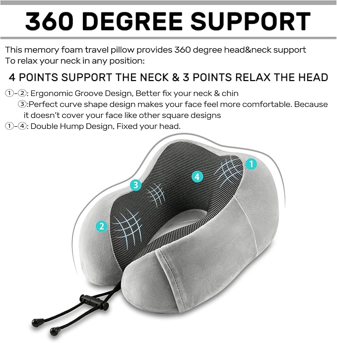 Neck Pillow Airplane-2 Pack Memory Foam Travel Pillow, Soft Support Travel Neck Pillow for Travelling, Sleeping Rest, Car, Train and Home Use (Black&Grey)