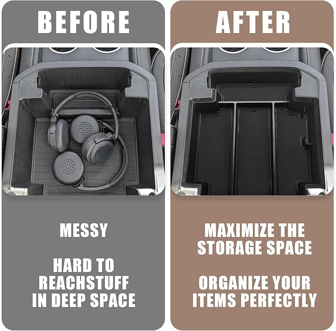 Muslogy for 2021-2024 2025 2026 Sliding Console Yukon Tahoe Suburban Center Organizer Armrest Storage Tray Compatible with GMC Yukon Chevy Tahoe Suburban Fit for Power Sliding Console (Black)