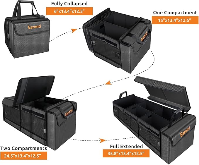 Large Trunk Organizer with Portable Leakproof Cooler Bag,Foldable Cover,Adjustable Securing Straps,Collapsible Trunk Organizer for Suv Car Truck Sedan (4-in-1 with Cooler)