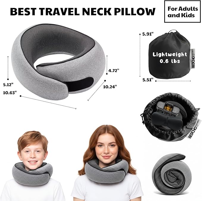 Travel Pillow for Airplane,Ergonomic Neck Support Memory Foam Scarf Pillows, Design Like a Cinnamon Roll, Soft & Comfy for Travel, Car, Train & Office, Adults & Kids, Includes 3D Eye Mask & Pill Case