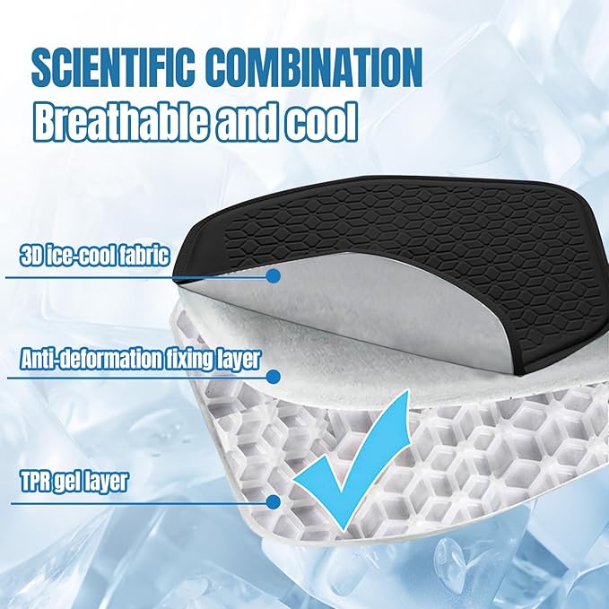 wuyaoyao Thin Gel Car Seat Cushion, Breathable Cooling Seat Cushions for Cars, Non-Slip & Comfortable Automotive Front Seats Cushion Pad for Driver, Chair Protector for Vehicle, Home, Office (Black)