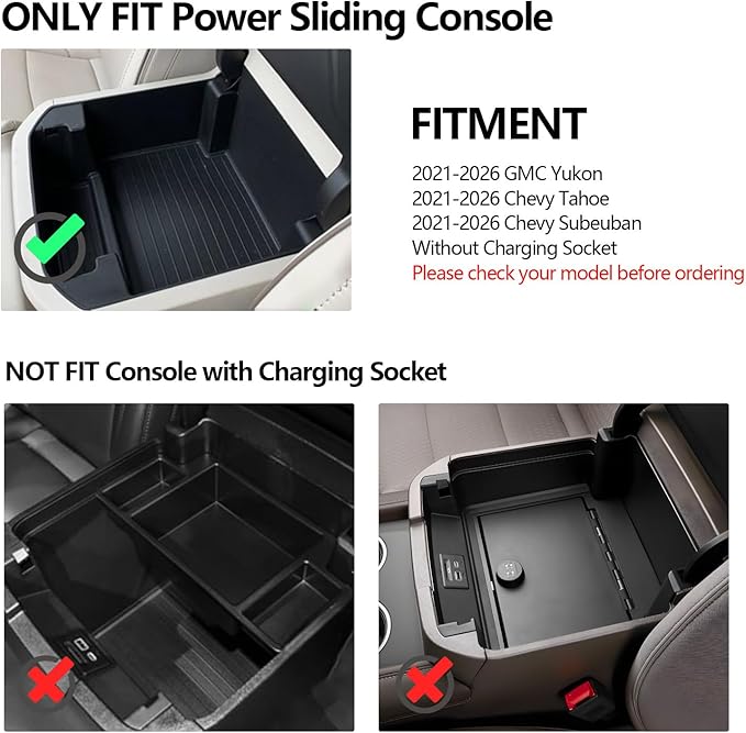 LUWU Center Console Organizer Compatible with 2021-2026 Tahoe/Suburban(Premier/High Country)&GMC Yukon Denali/Denali Ultimate Accessories Armrest Console Box Only Fit For Power Sliding Center Console