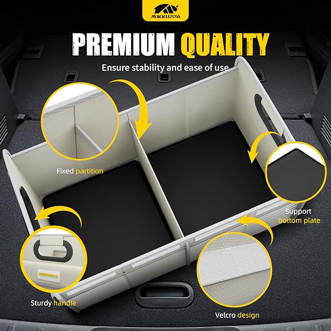 MIKKUPPA Car Trunk Organizer - 70L Collapsible Trunk Organizer for Groceries, Car Storage Organizers for SUV Auto Truck Van with Non Slip Bottom (White)