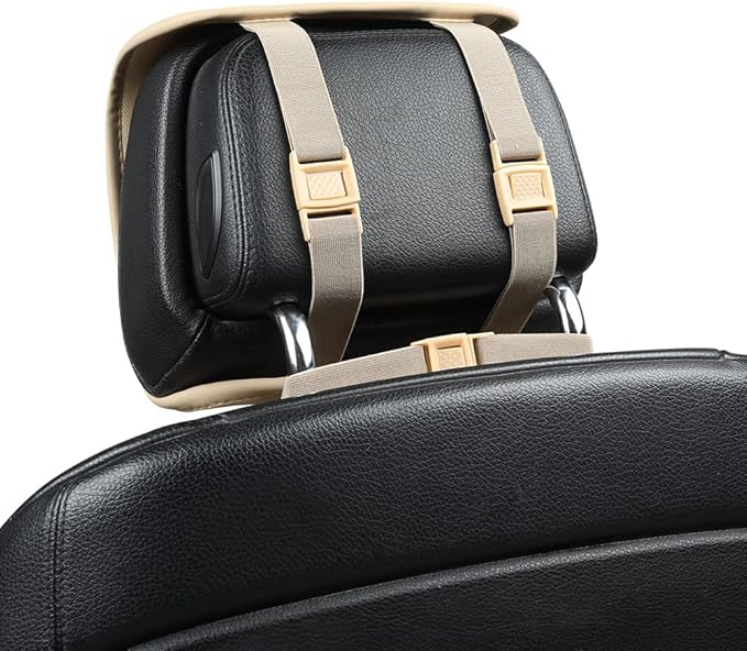 1pcs Luxury Car Seat Backrest Protector Cover Car Interior PU Leather Car Seat Cover Universal Anti-Slip Seat Cover (Beige Backrest)