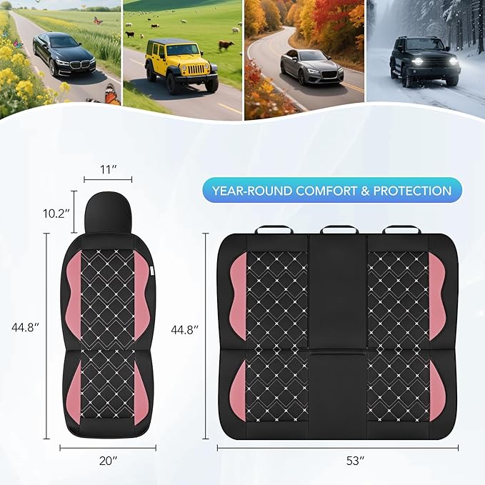 Road Comforts Seat Covers, Premium Leather Car Seat Covers Full Set for Women Girls,Airbag Compatible, Automotive Seat Covers Universal Fit Most Cars,Vans,Truck,SUV