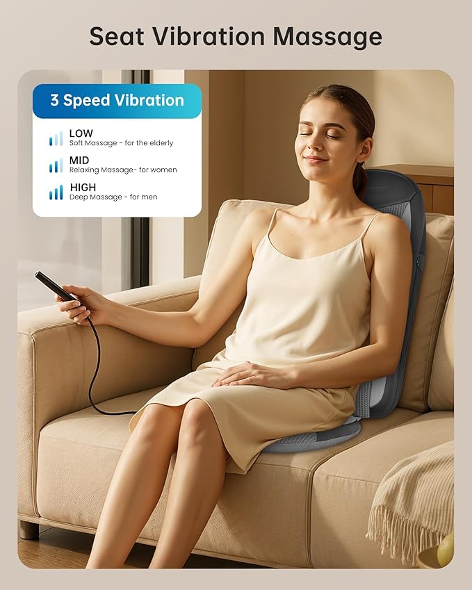 COMFIER Shiatsu Back Massager with Heat,Massage Chair Pad for Back Relief deep,Heated seat Cushion,Chair Massager for Neck,Hip with Kneading & Vibration,Home Office, for Women Men,Dad,Mom