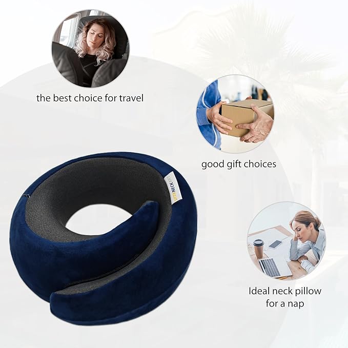 Snail Flexible Neck Pillow, Premium Memory Foam Travel Pillow, 360°Ergonomic Design, Asymmetrical Sides, Suitable for Flight, Car, Office, Washable Pillowcase (Dark Blue)