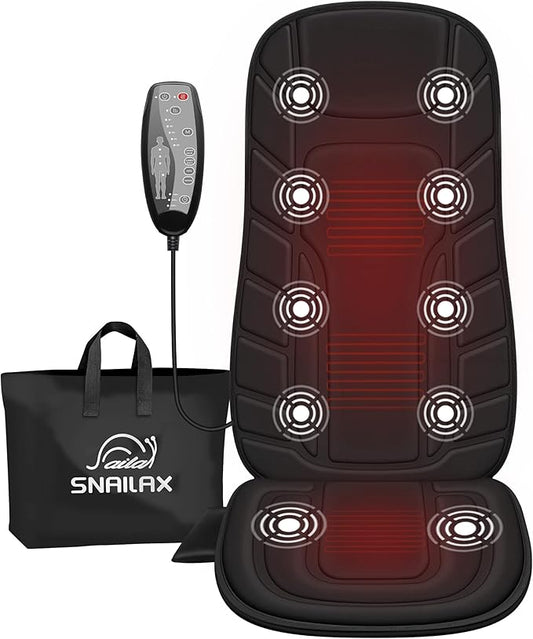 Snailax Back Massager with Heat, Massage Seat Cushion with 10 Motors, Massage Chair Pad for Home Office Use, 5 Modes & 3 Intensity Levels, 2 Heat Settings with 30-60-90 Mins Timer, Gifts for Him Her