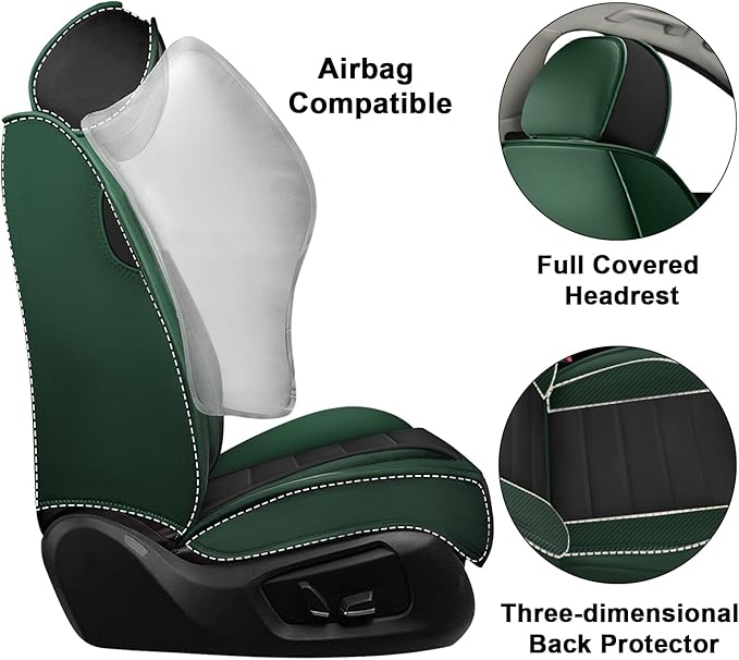 2 Seat Covers for Audi A4 2002-2026 Breathable Car Seat Covers,Anti-Slip Waterproof Car Seat Protectors with Airbag,Automotive Vehicle Cushion with Storage Pockets (Standard,Green)