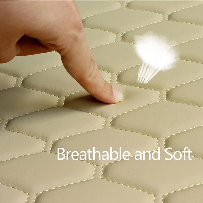 Cusaota 2 Piece Car Seat Covers Protectors for Front Seat Bottoms, Luxury PU Leather Breathable Car Interior Seat Cushion Pad Mat for Auto Supplies (Sedan SUV Truck Jeep Mini Van) (Beige-2PCS)