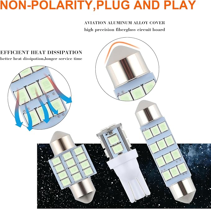 24 Pieces Dome Light LED Car Interior Bulb Kit Set 194 T10 DE3175 578 31mm 42mm Bulbs Interior Replacement Lights for Car Map License Plate Door Side Marker Cornering Trunk Light - Ice Blue