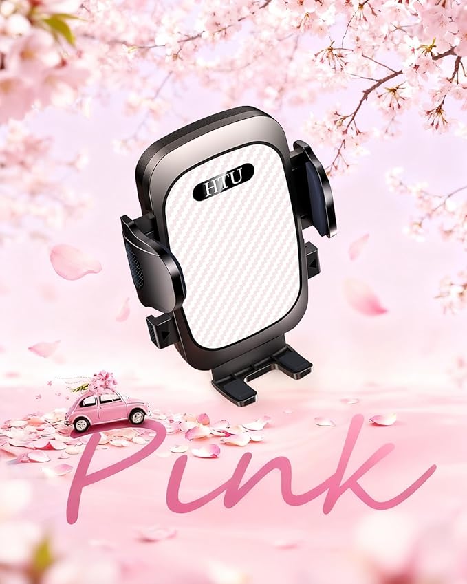 HTU 2026 Ultimate Best【True Military-Grade & Safety Cert】Car Phone Holder【Upgraded 360 Rotation & 100+LBS Strongest Suction】5-in-1 Truck Windshield Dashboard Vent Mount Stand for iPhone Android, Pink