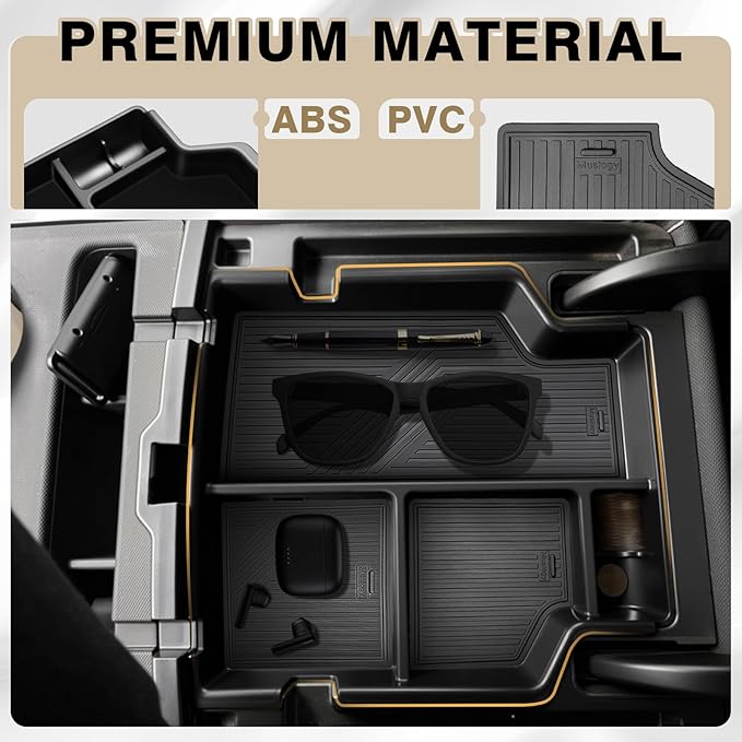 Muslogy Center Console Organizer Fits for 2014-2019 Chevy Silverado/GMC Sierra 1500 Accessories Underseat Storage Insert Box Console Armrest Divider(Jump Seat ONLY) - 2PCS, Upper & Lower