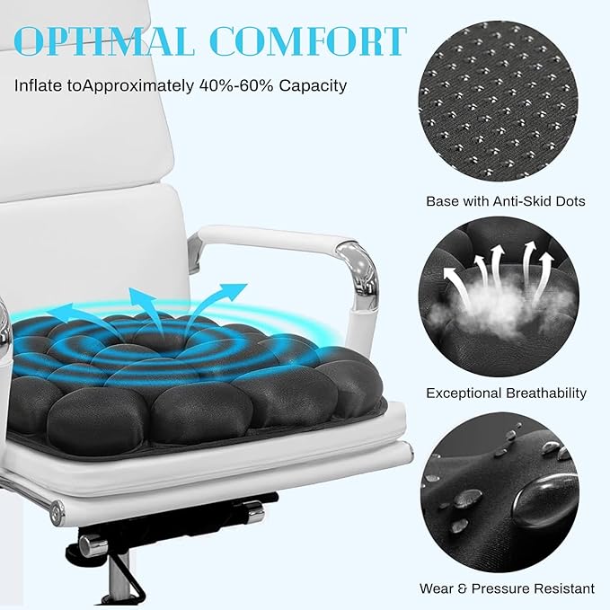 Airplane Seat Cushion for Long Flights, Inflatable & Portable Travel Cushion for Tailbone Pain Relief, Pressure Relief Car Seat Cushion for Office Chair and Wheelchair Use