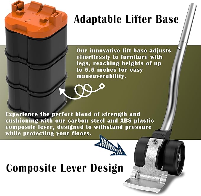 ONEON Furniture Mover Plus, Upgrated to Full Carbon Steel Panels Dolly, Reinforced Rib Design, Increased Weight Capacity, with Furniture Lifter, Easy Heavy Lifting