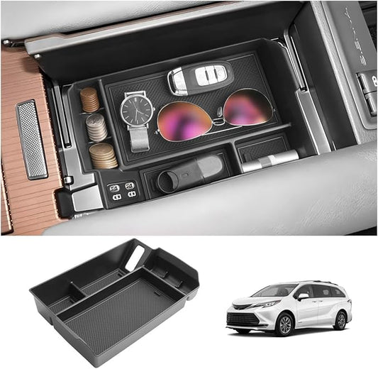 LUWU 2025 2026 Sienna Center Console Organizer for 2021 2022 2023 2024 2025 2026 Sienna Accessories Armrest Console Storage Box Insert Tray ABS Material Black