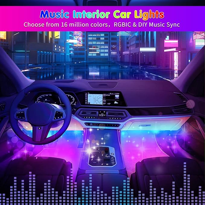 Car Led Strip Lights, RGB Truck Interior Lights with App Control, Under Dash Footwell Automotive Led Light Strip, Car Ambient Lighting (1set)