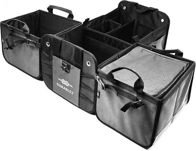 Modular 5-Section Trunk Organizer XL – Car Storage for Groceries, Tools, Sports Gear, Emergency Kits – Extra Large Multi-Module Cargo Box, Foldable, Detachable, Heavy Duty Design – Gray
